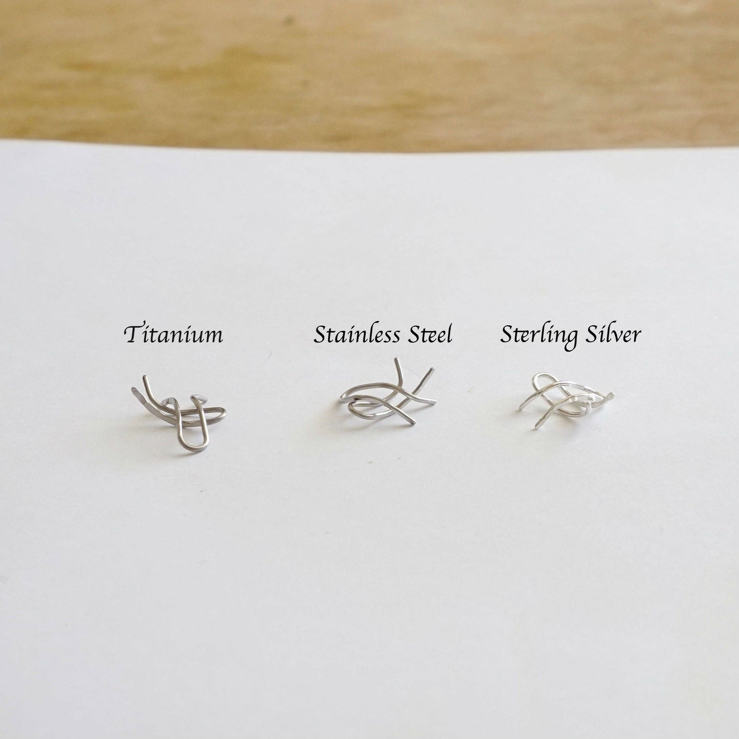 Curved Minimalistic Hand-Made Hammered Ear Climber Earrings - 0273 - Virginia Wynne Designs