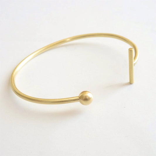 Hand-Crafted Minimalist Bar and Ball Cuff Bracelet - 0274 - Virginia Wynne Designs