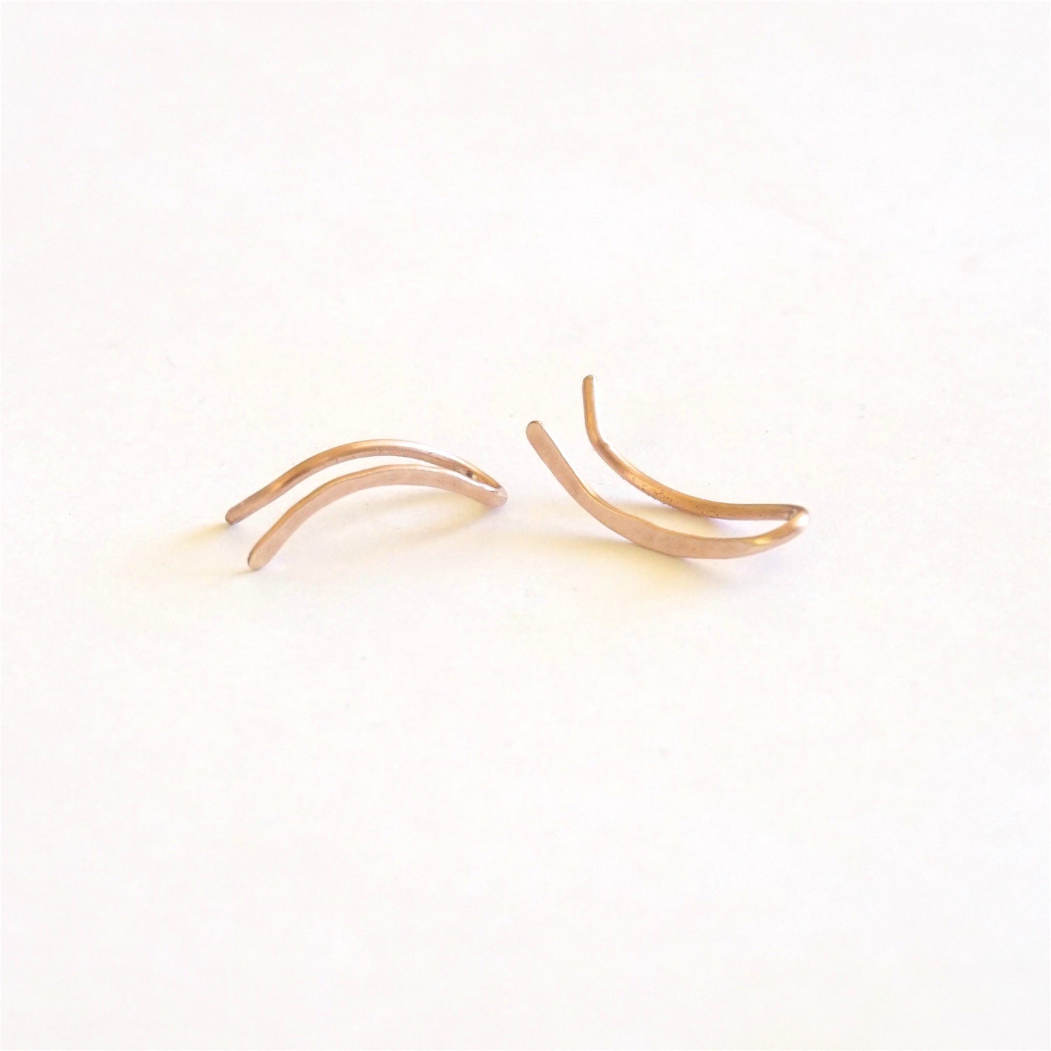 Curved Minimalistic Hand-Made Hammered Ear Climber Earrings - 0273 - Virginia Wynne Designs