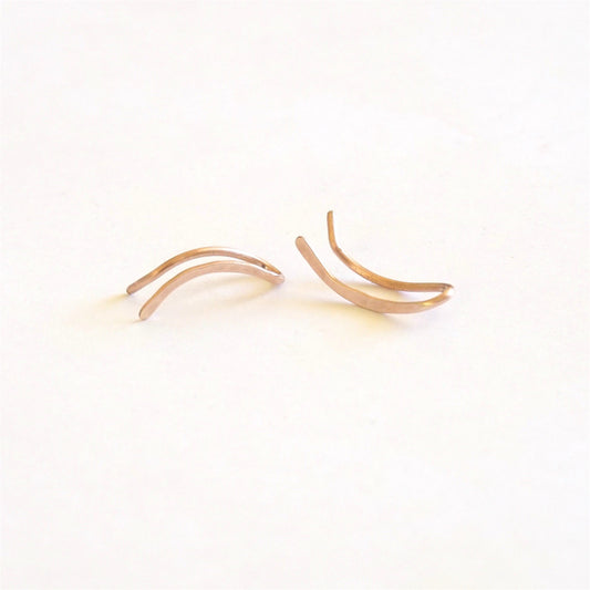 Curved Minimalistic Hand-Made Hammered Ear Climber Earrings - 0273 - Virginia Wynne Designs