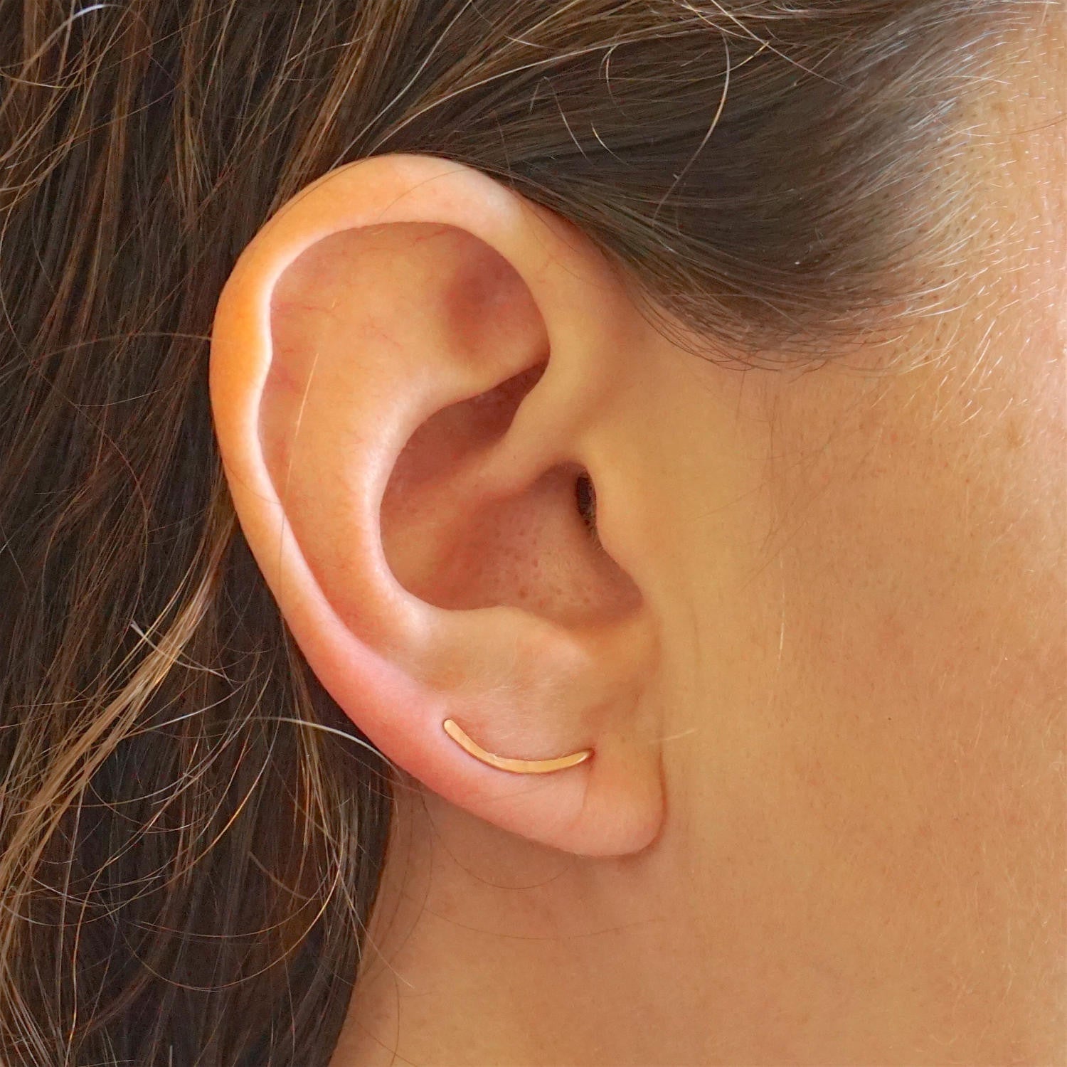 Curved Minimalistic Hand-Made Hammered Ear Climber Earrings - 0273 - Virginia Wynne Designs