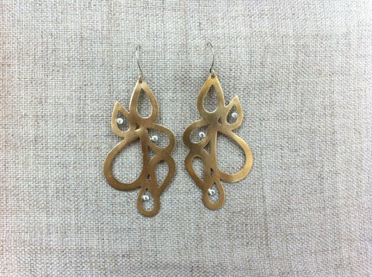 One-of-a-Kind, Hand-Made Gold Colored Brass Tear Drop Clusters w/ Three White Cubic Zirconia - 0304 - Virginia Wynne Designs