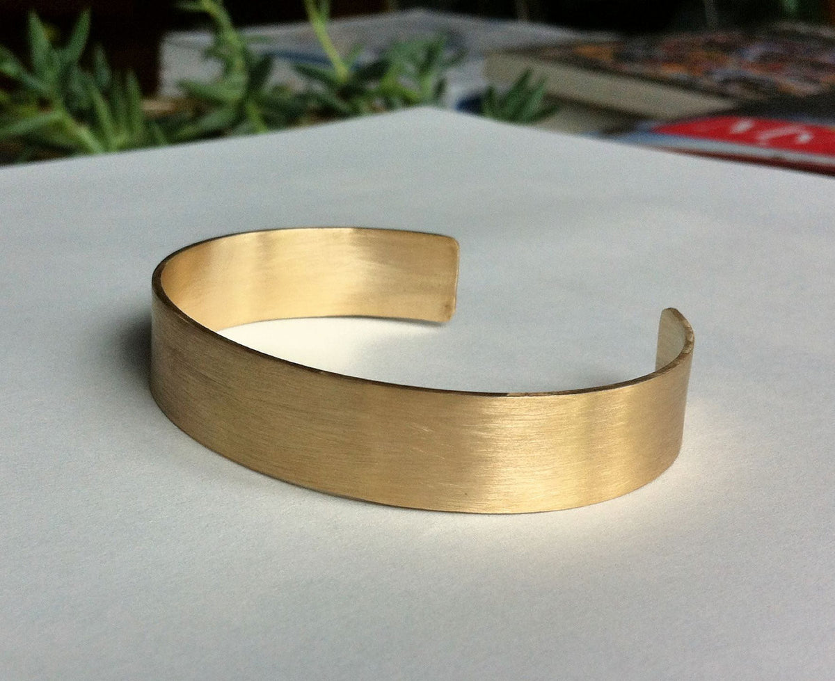 Contemporary Hand-Made Adjustable Rectangle Plain Cuff Bracelet in Honey Colored Brass - 0075 - Virginia Wynne Designs