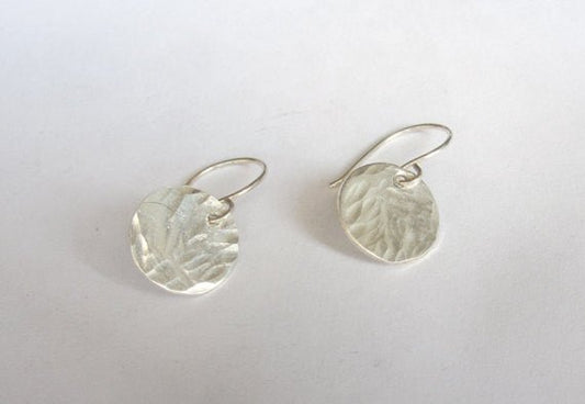 Exceptional Hand-Crafted Quality - Sterling Silver, Hammered Texture Dangle Disk Earrings  - 0071 - Virginia Wynne Designs