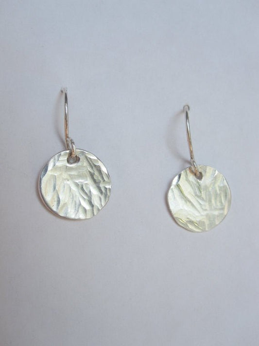 Exceptional Hand-Crafted Quality - Sterling Silver, Hammered Texture Dangle Disk Earrings  - 0071 - Virginia Wynne Designs