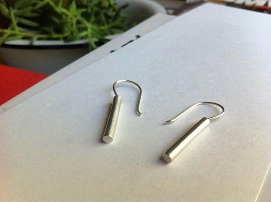 Stylish Solid Sterling Silver Bar Drop Earrings With A Silver French Hook - 0099 - Virginia Wynne Designs
