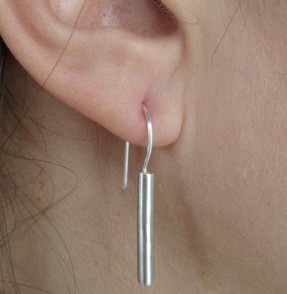 Stylish Solid Sterling Silver Bar Drop Earrings With A Silver French Hook - 0099 - Virginia Wynne Designs