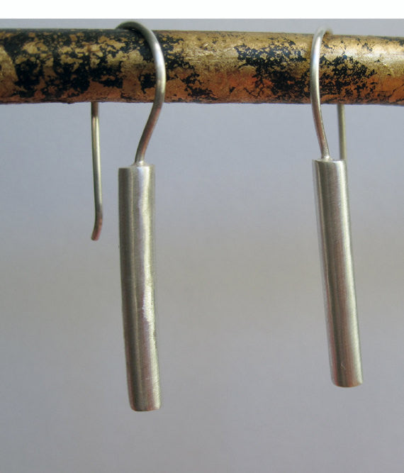 Stylish Solid Sterling Silver Bar Drop Earrings With A Silver French Hook - 0099 - Virginia Wynne Designs