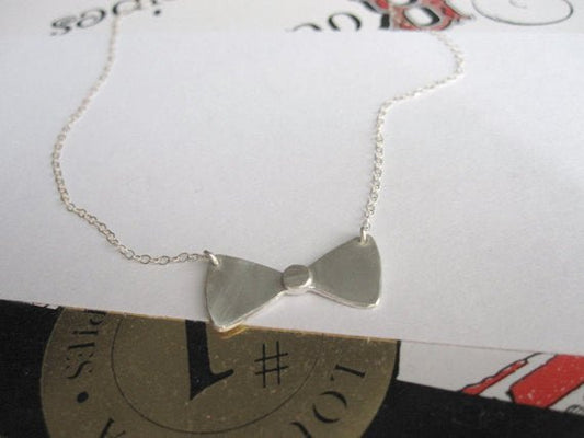 Stylish Hand-Crafted Sterling Silver Bow Tie Pendent On Sterling Silver Chain - 0091 - Virginia Wynne Designs