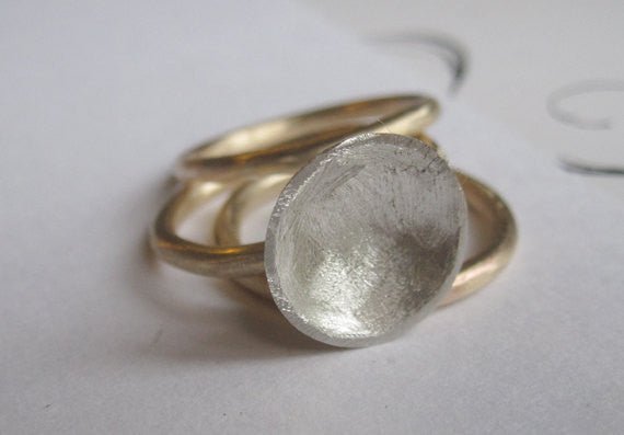 Unique Set Of Three Stacking Rings With Sterling Silver Matte Finish Concave Dome  - 0083 - Virginia Wynne Designs
