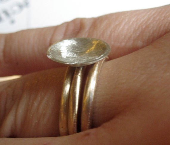Unique Set Of Three Stacking Rings With Sterling Silver Matte Finish Concave Dome  - 0083 - Virginia Wynne Designs