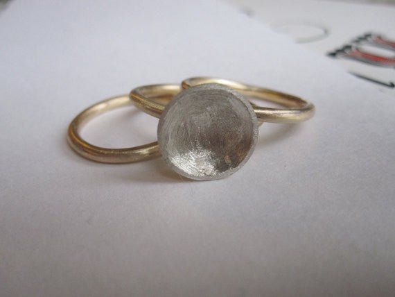 Unique Set Of Three Stacking Rings With Sterling Silver Matte Finish Concave Dome  - 0083 - Virginia Wynne Designs