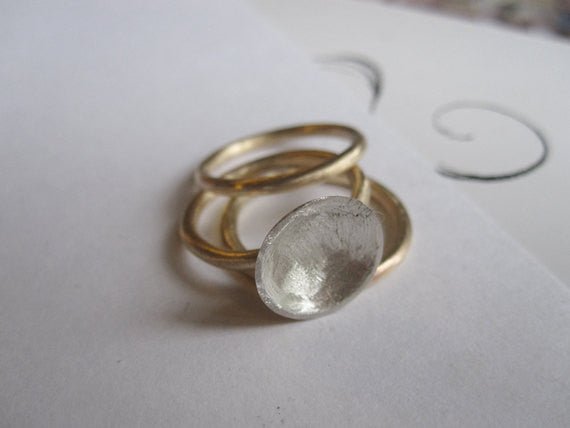 Unique Set Of Three Stacking Rings With Sterling Silver Matte Finish Concave Dome  - 0083 - Virginia Wynne Designs