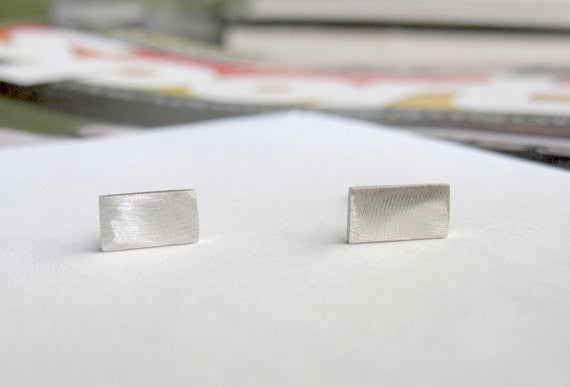 Hand-Crafted Skinny Rectangle Shaped Silver Studs - 0103 - Virginia Wynne Designs