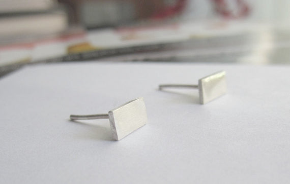 Hand-Crafted Skinny Rectangle Shaped Silver Studs - 0103 - Virginia Wynne Designs