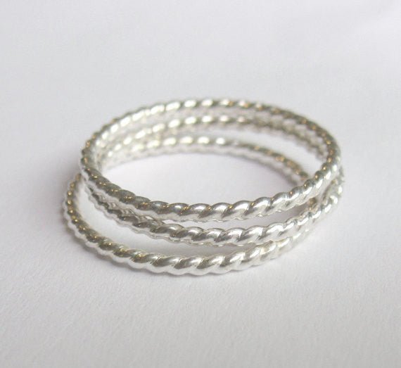 Well Designed, Distinctive and Elegant Sterling Silver & 14k Gold Twisted Stackable Rings - 0057 - Virginia Wynne Designs