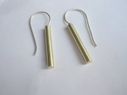 Simple and Elegant Gold Colored Brass Straight Bar Dangle Earrings With Silver French Hook - 0062 - Virginia Wynne Designs