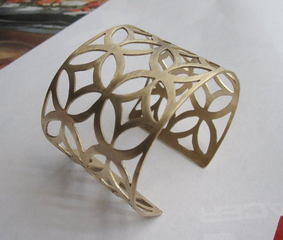 Stylish and Unique Hand Cut Geometric Adjustable Brass Bracelet - 0093 - Virginia Wynne Designs