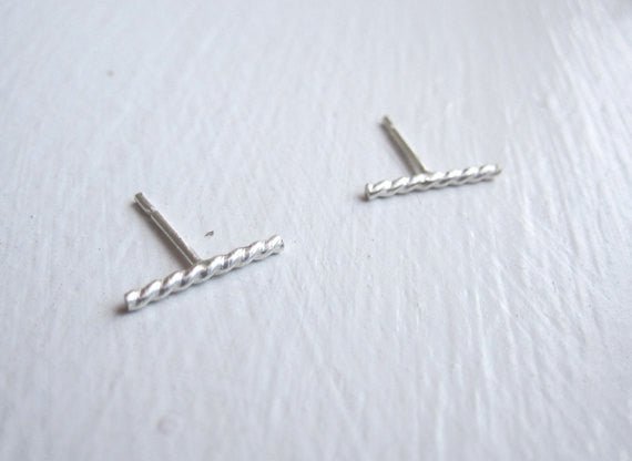 Modern Minimalist Elegance Twist Bar Stud Earring - 0068 - Virginia Wynne Designs