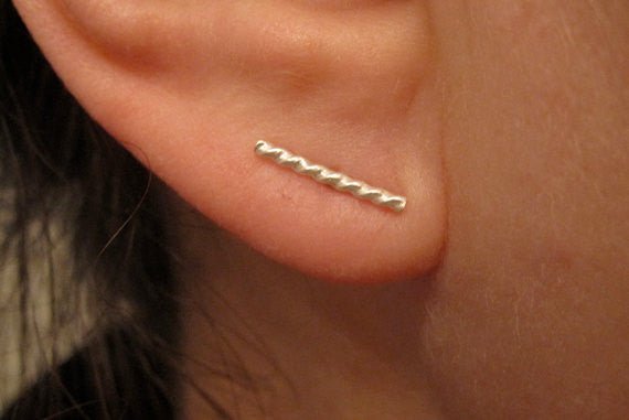 Modern Minimalist Elegance Twist Bar Stud Earring - 0068 - Virginia Wynne Designs