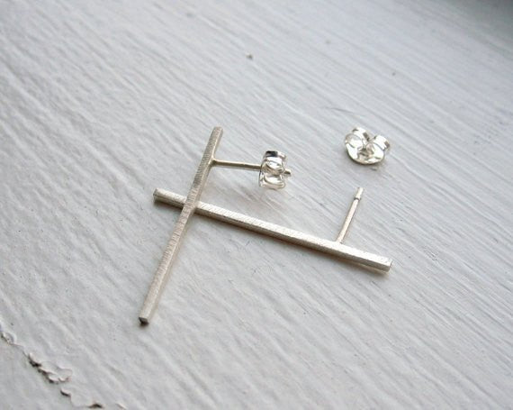 Well Designed and Smart, Hand-Crafted Skinny Square Bar Stud Earrings - 0025 - Virginia Wynne Designs