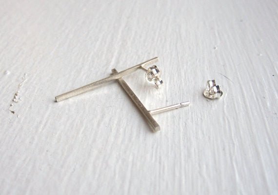 Well Designed and Smart, Hand-Crafted Skinny Square Bar Stud Earrings - 0025 - Virginia Wynne Designs