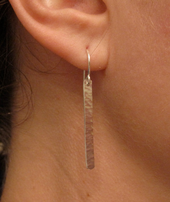 Hand-Made Elegance With These 25mm Long Hammered Rectangle Solid Dangle Earrings - 0070 - Virginia Wynne Designs