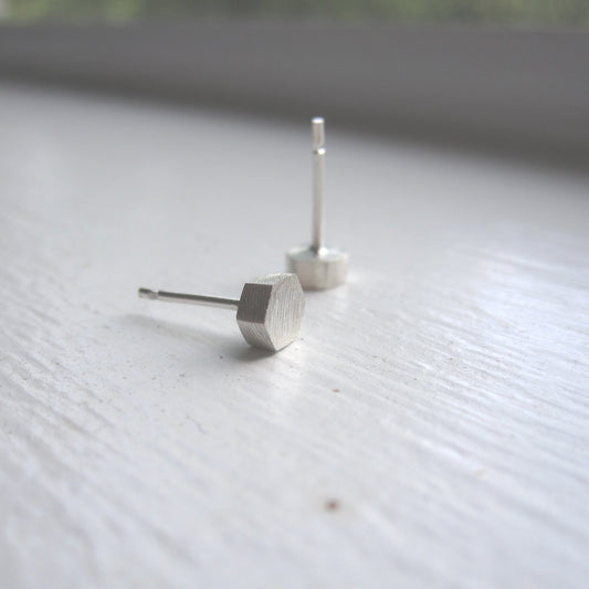 Hand-Crafted Solid Small Hexagon Stud Earrings - 0104 - Virginia Wynne Designs