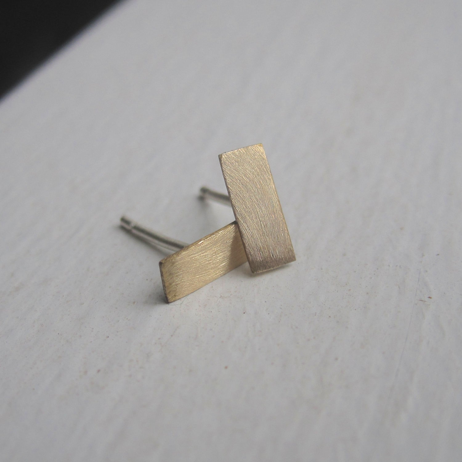 Short Flat Teeny Tiny Skinny Brass Thin Rectangle Bar Stud Earrings - 0119 - Virginia Wynne Designs