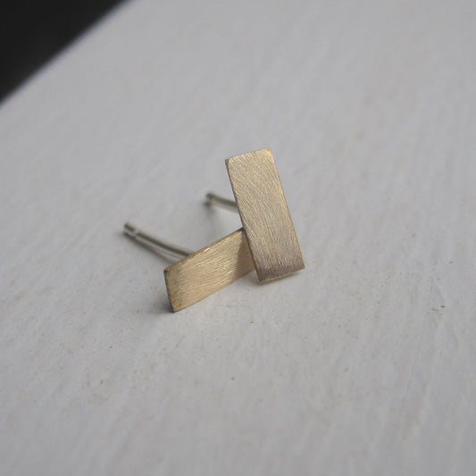 Short Flat Teeny Tiny Skinny Brass Thin Rectangle Bar Stud Earrings - 0119 - Virginia Wynne Designs