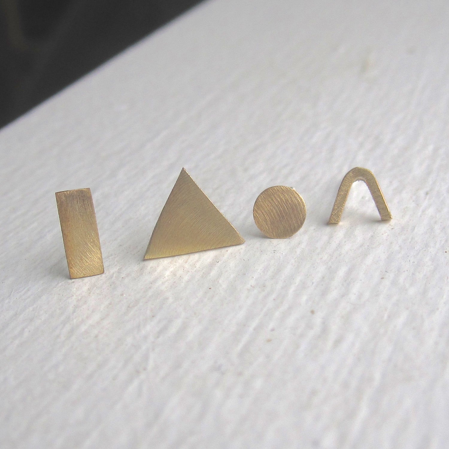 Hand-Made, Creatively Mismatched, Geometric Stud Earring Set in Brass or Sterling Silver - 0120 - Virginia Wynne Designs