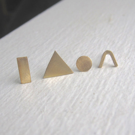 Hand-Made, Creatively Mismatched, Geometric Stud Earring Set in Brass or Sterling Silver - 0120 - Virginia Wynne Designs