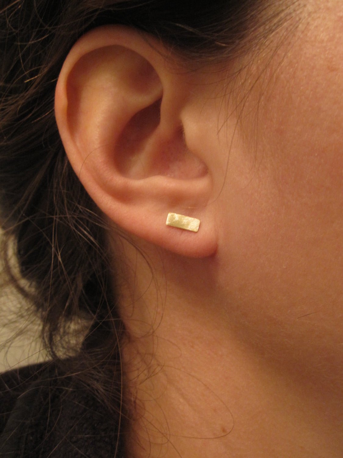 Short Flat Teeny Tiny Skinny Brass Thin Rectangle Bar Stud Earrings - 0119 - Virginia Wynne Designs