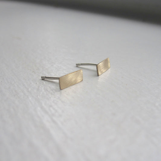 Short Flat Teeny Tiny Skinny Brass Thin Rectangle Bar Stud Earrings - 0119 - Virginia Wynne Designs