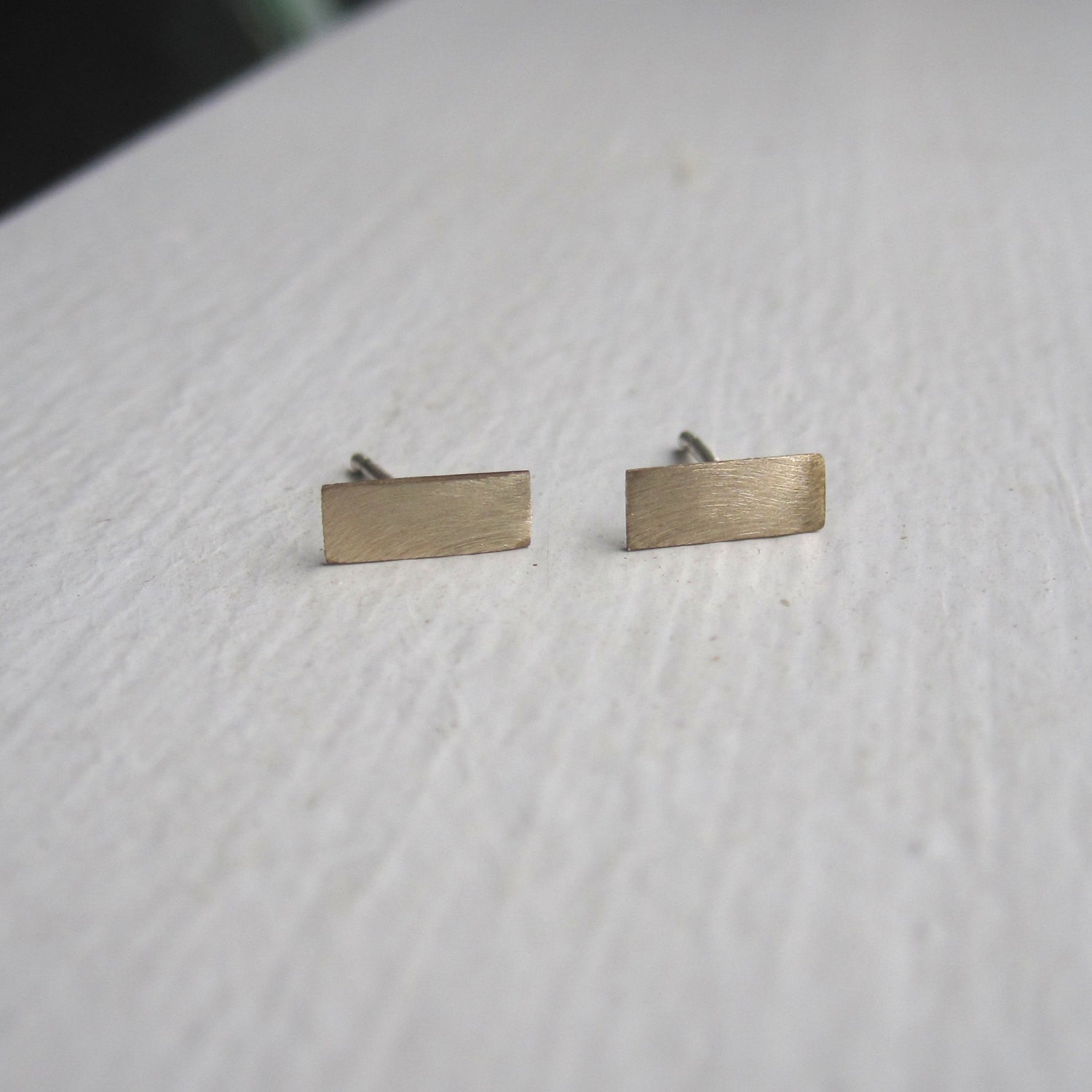 Short Flat Teeny Tiny Skinny Brass Thin Rectangle Bar Stud Earrings - 0119 - Virginia Wynne Designs