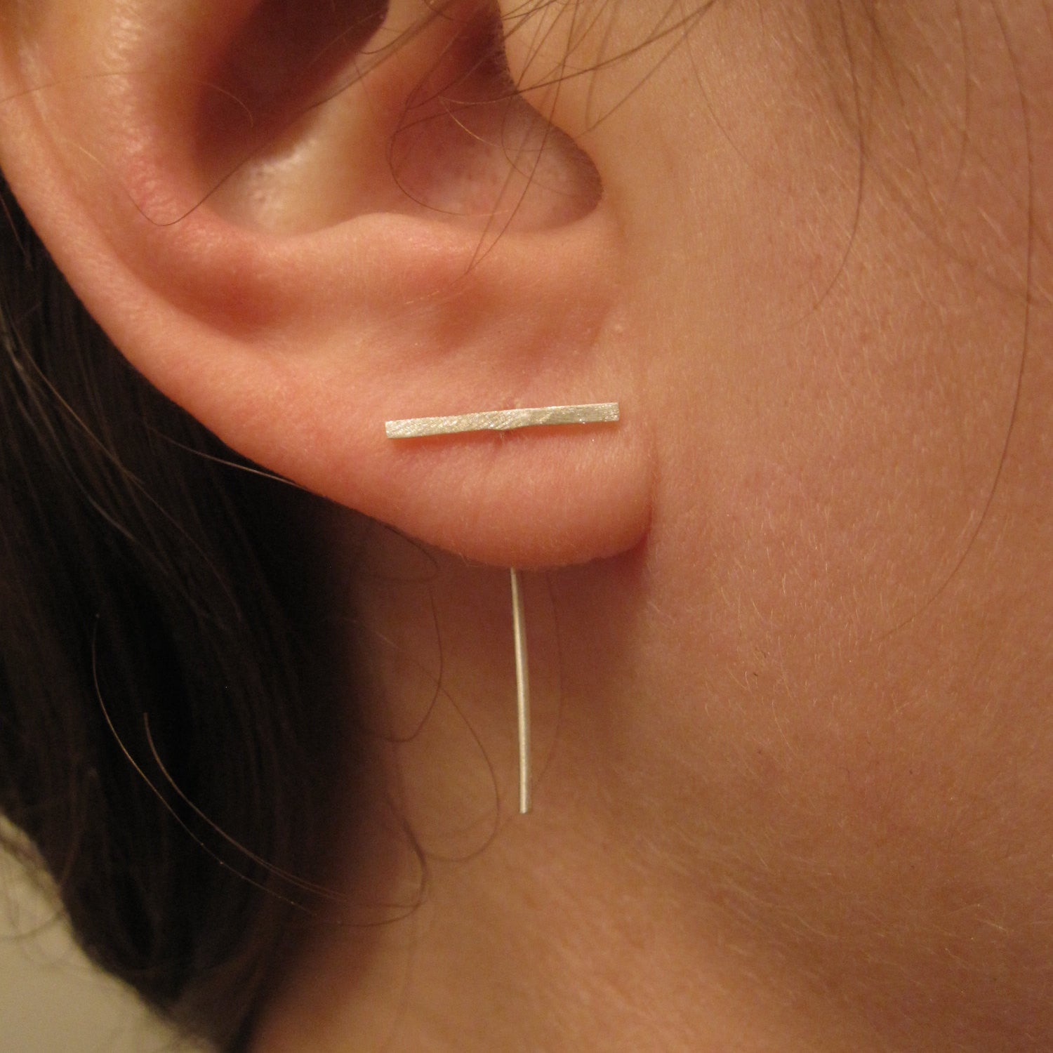 Classic Minimalist Hand-Made Skinny Bar Threaded Earring - 0122 - Virginia Wynne Designs