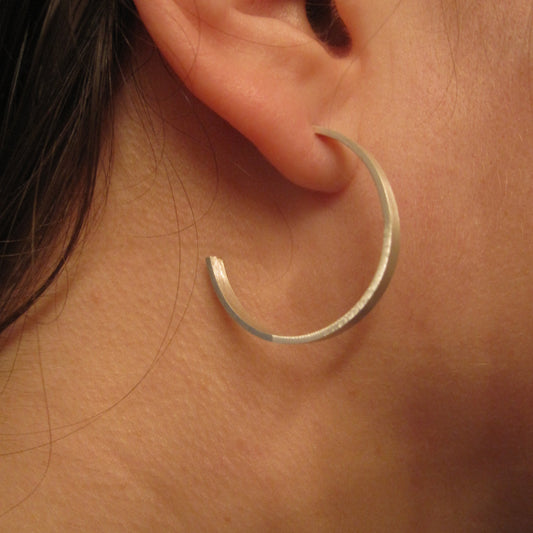Elegant, Stylish Hand-Made Rectangle Circle Hoop Earrings in Sterling Silver - 0188 - Virginia Wynne Designs