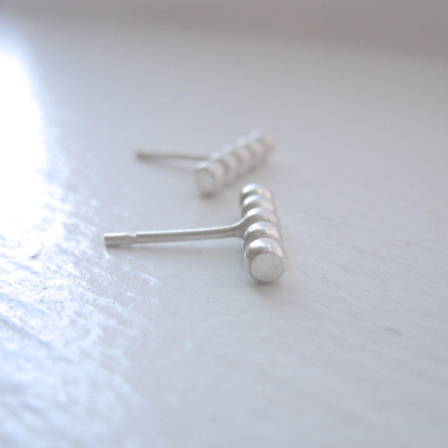 Contemporary Elegance With These Hand-Made Sterling Silver Beaded Long Straight Stud Earrings - 0127 - Virginia Wynne Designs