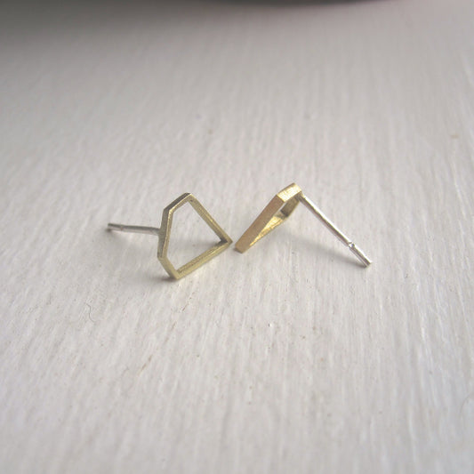 Hand-Made, Diamond Shaped, Outline Stud Earrings in Brass - 0172 - Virginia Wynne Designs