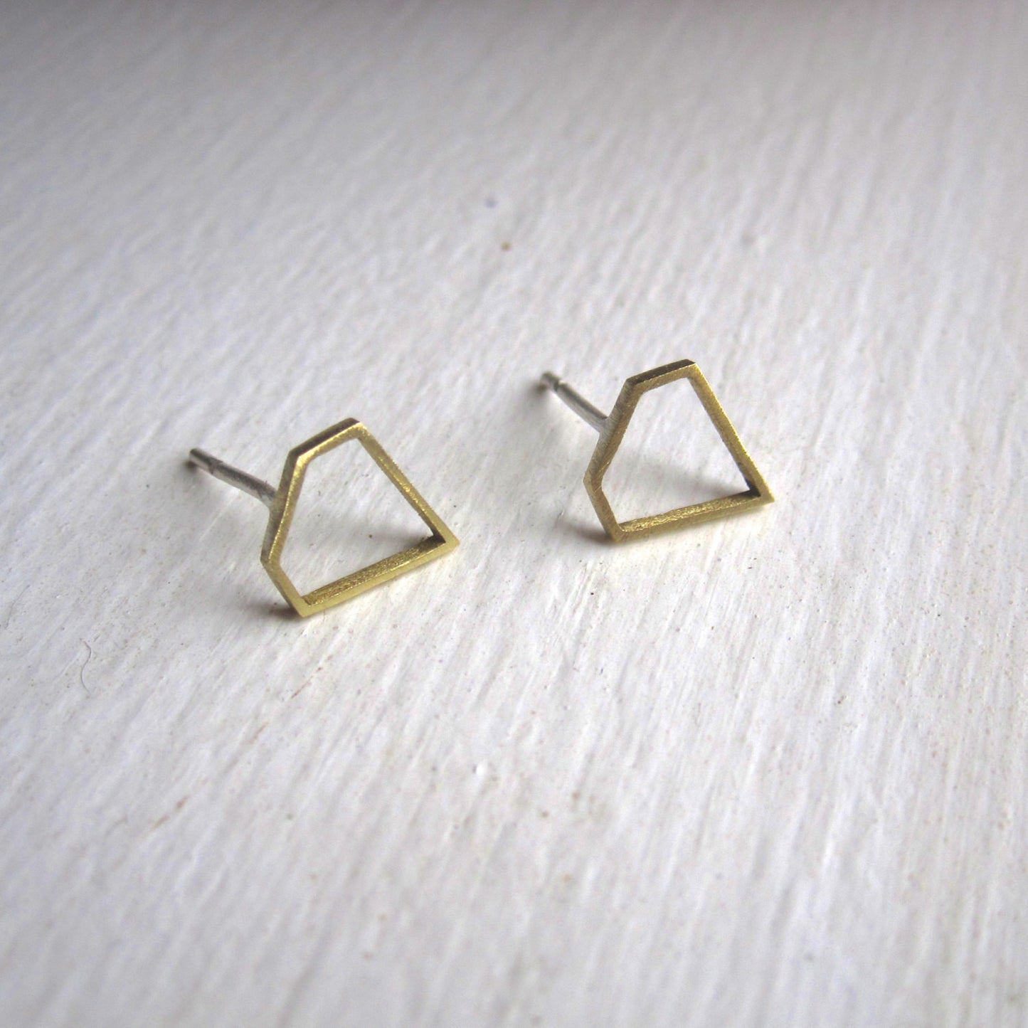 Hand-Made, Diamond Shaped, Outline Stud Earrings in Brass - 0172 - Virginia Wynne Designs