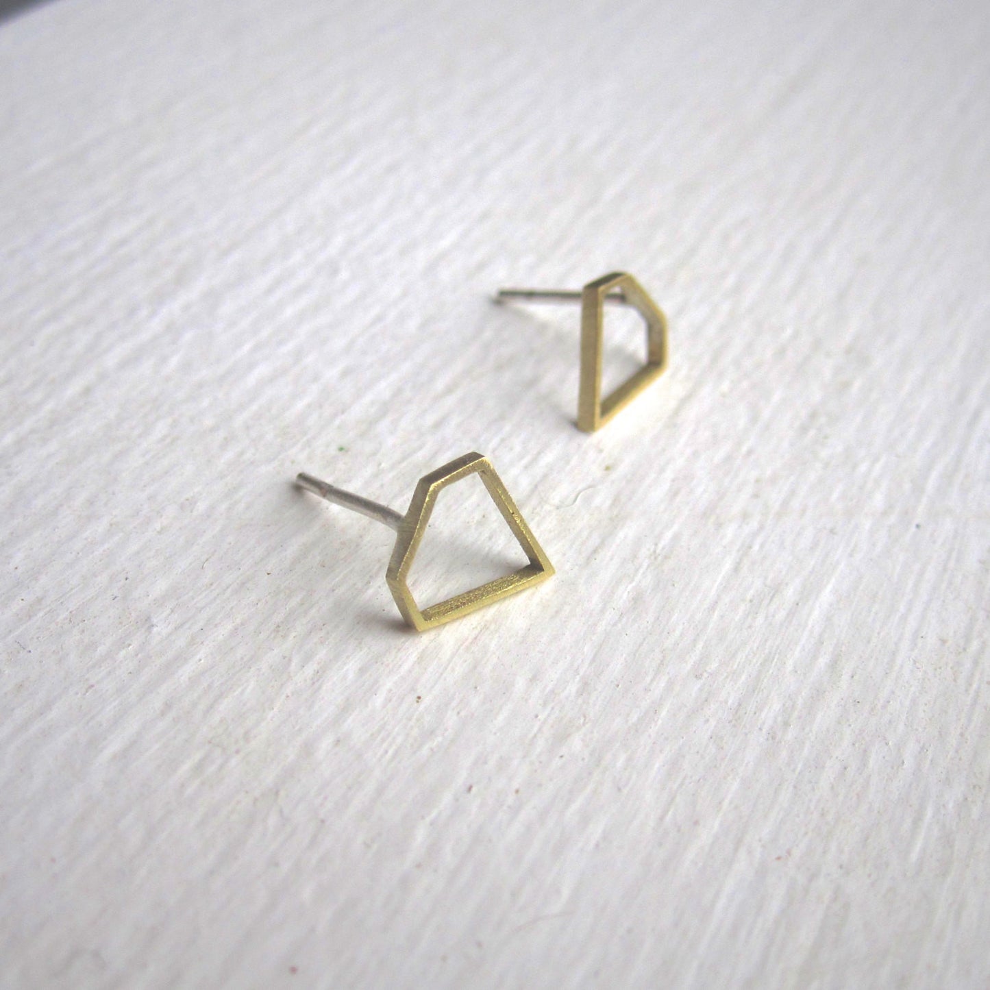 Hand-Made, Diamond Shaped, Outline Stud Earrings in Brass - 0172 - Virginia Wynne Designs