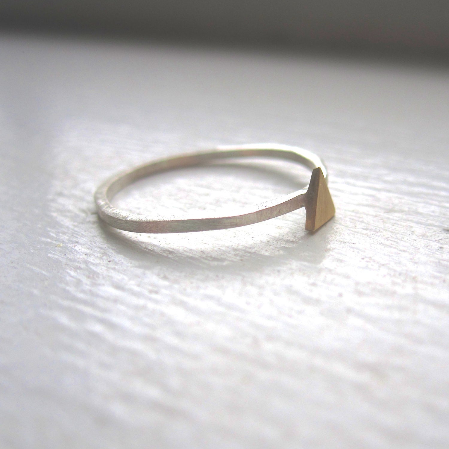 Distinctively Stylish, Hand-Made, Square Cut Stacking Ring With A Delicate Centered Triangle - 0131 - Virginia Wynne Designs