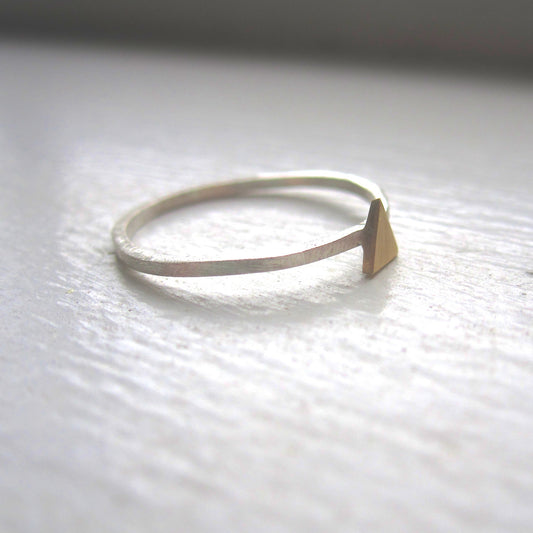 Distinctively Stylish, Hand-Made, Square Cut Stacking Ring With A Delicate Centered Triangle - 0131 - Virginia Wynne Designs