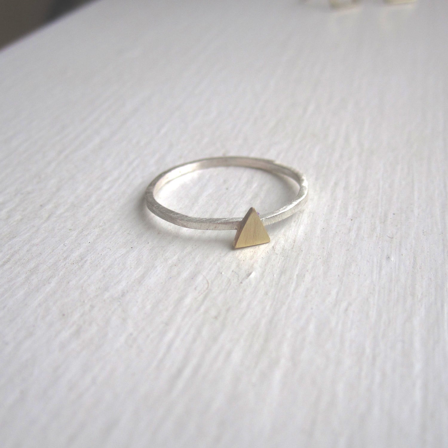 Distinctively Stylish, Hand-Made, Square Cut Stacking Ring With A Delicate Centered Triangle - 0131 - Virginia Wynne Designs