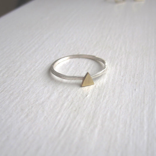 Distinctively Stylish, Hand-Made, Square Cut Stacking Ring With A Delicate Centered Triangle - 0131 - Virginia Wynne Designs