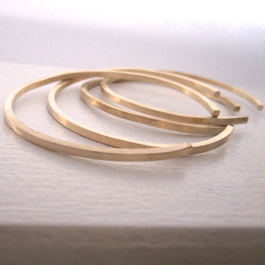 Set of 4 Brass Hand-Made Adjustable Square Cuff Bangle Bracelets With Rounded Ends - 0133 - Virginia Wynne Designs