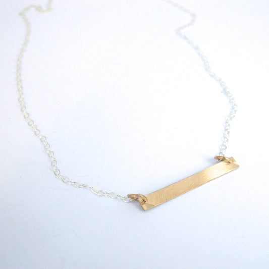 Hand-Made Modern Styled Sterling Silver or Brass Flat Bar W/ Sterling Silver Chain Necklace - 0137 - Virginia Wynne Designs