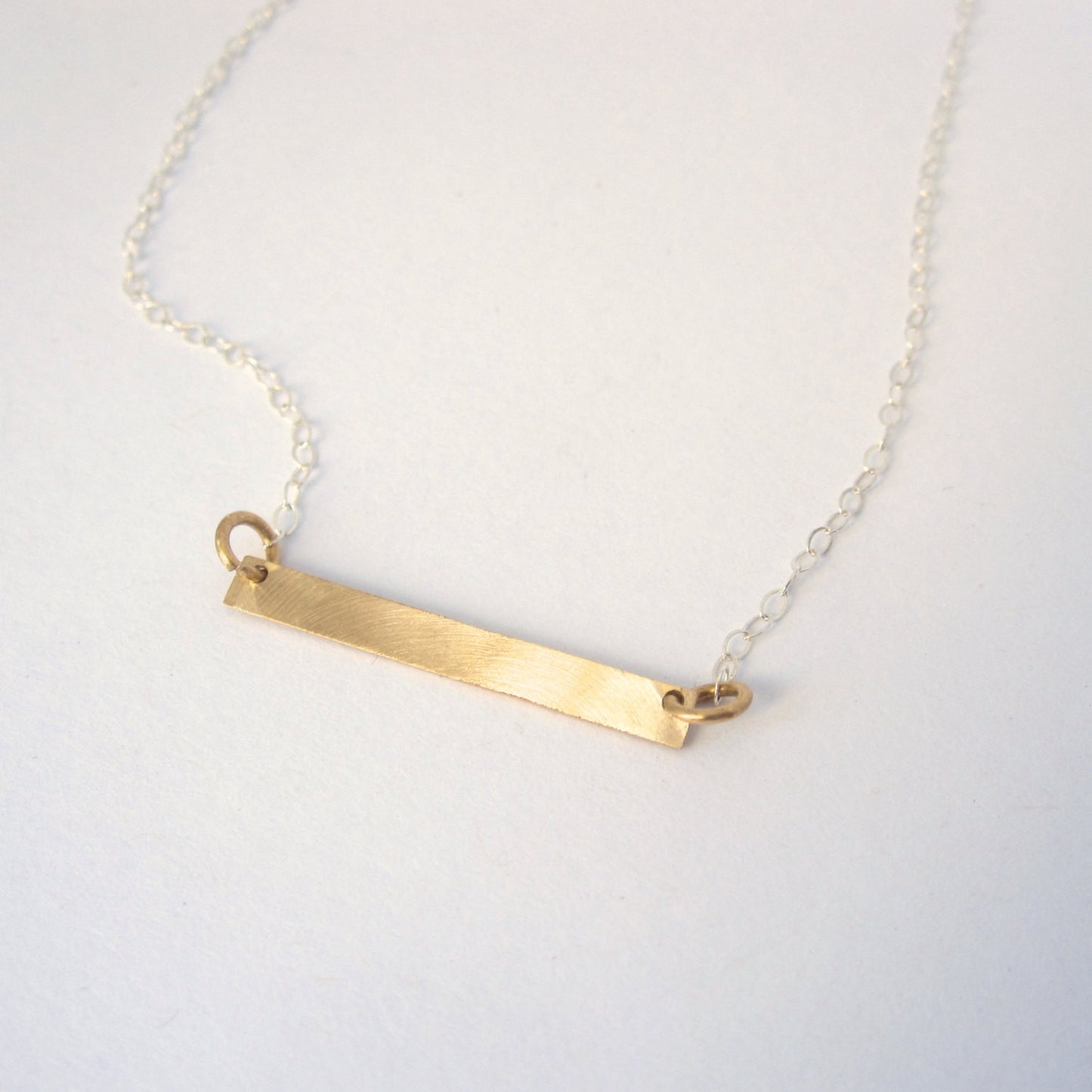 Hand-Made Modern Styled Sterling Silver or Brass Flat Bar W/ Sterling Silver Chain Necklace - 0137 - Virginia Wynne Designs