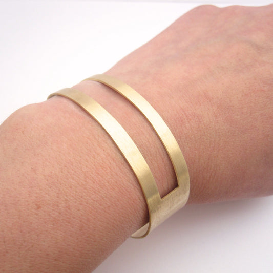 Chic Gold Tone, Brass Square Open Cut Cuff Hand-Made Bracelet - 0185 - Virginia Wynne Designs