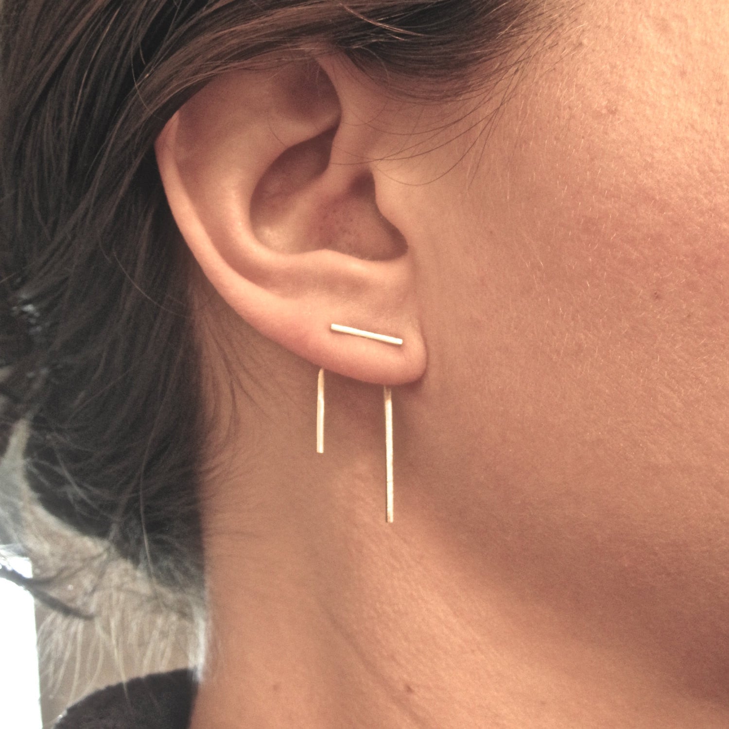 Distinctive Boho Hand-Made Styling - Staple Line Ear Jacket Stud Earrings As Seen On BuzzFeed - 0144 - Virginia Wynne Designs